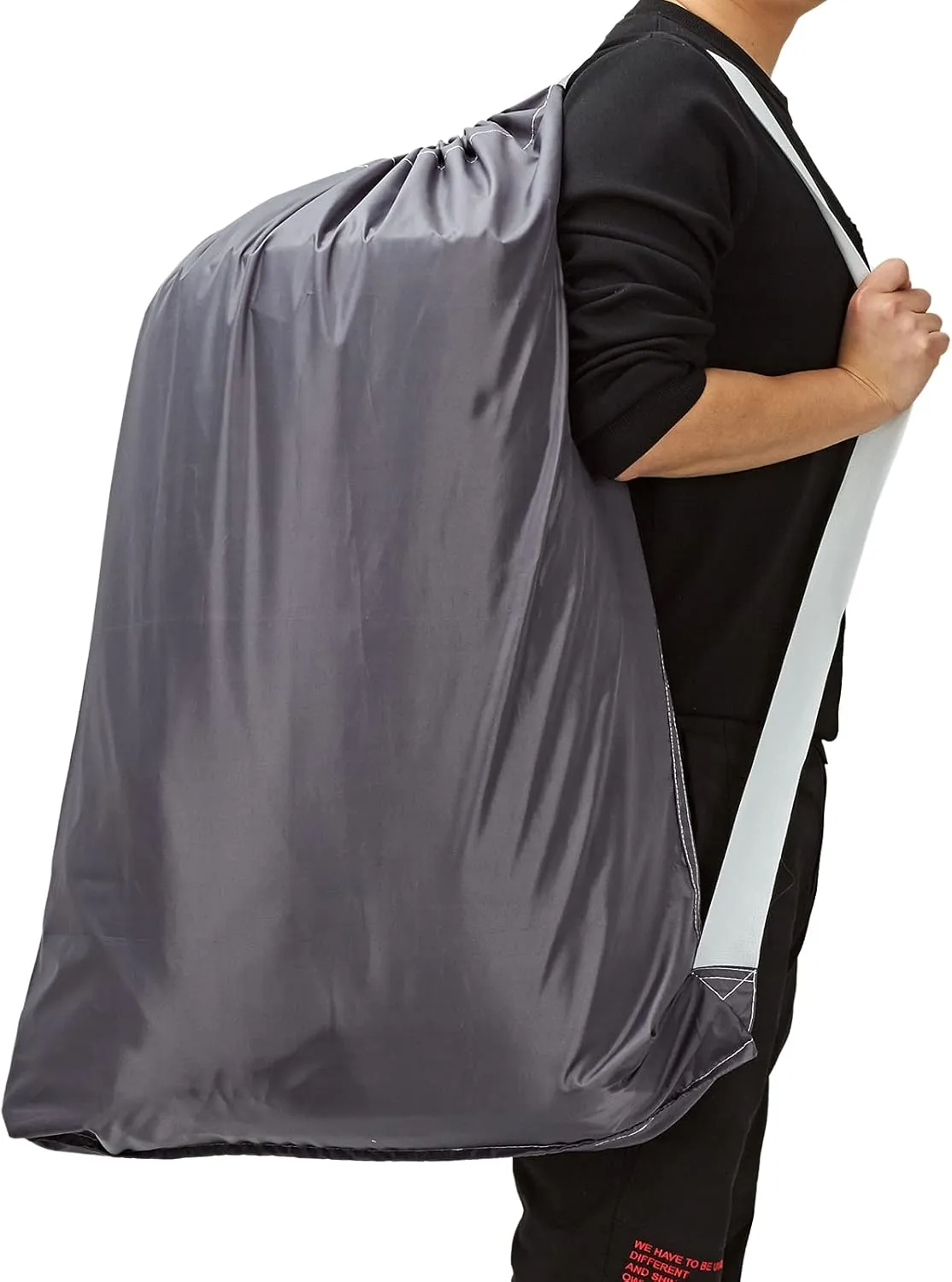 HOMEST XL Nylon Laundry Bag with Strap, Large Dirty Garments Organizer, Easy Fit a Hamper or Clothing Basket, Can Carry Up to 4 Loads of Clothes, Gray