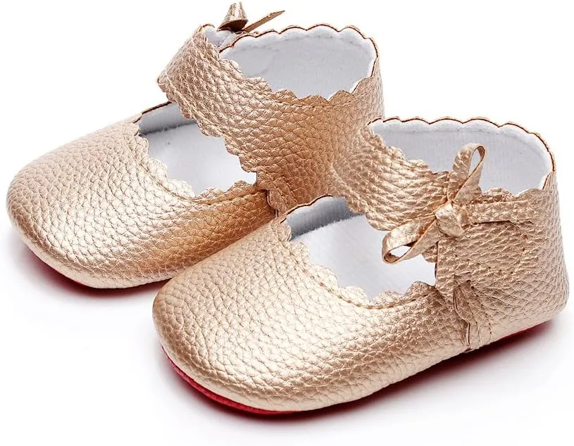 HONGTEYA Baby Girls Ballet Dress Shoes - Mary Jane Soft Sole Sidebow Toddler Moccasins