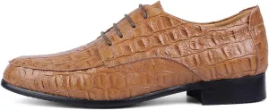 HOOENG Dress Oxford for Men Lace Up Crocodile Embossed Apron Toe Derby Shoes Leather Non Slip Resistant Rubber Sole Low Top Block Heel Business (Color : Light Brown, Size : 5.5)