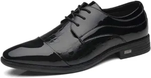 HOOENG Dress Oxford for Men Lace Up Crocodile Embossed Cap Toe Shoes Vegan Leather Low Top Non Slip Anti-Slip Classic (Color : Black, Size : 6.5)