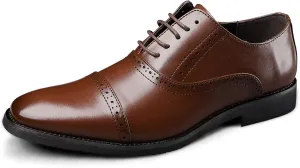HOOENG Formal Shoes for Men Lace Up Round Cap Toe Vegan Leather Non Slip Low Top Rubber Sole Block Heel Slip Resistant Business (Color : Brown, Size : 10)