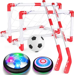Hover Soccer Ball Set, Hover Hockey Set for Kids, Air Floating Soccer Toys Hockey Ball with Led Light, Indoor Outdoor Sports Toys & Games, Christmas Birthday Gifts for 3-12 Years Boy Girl