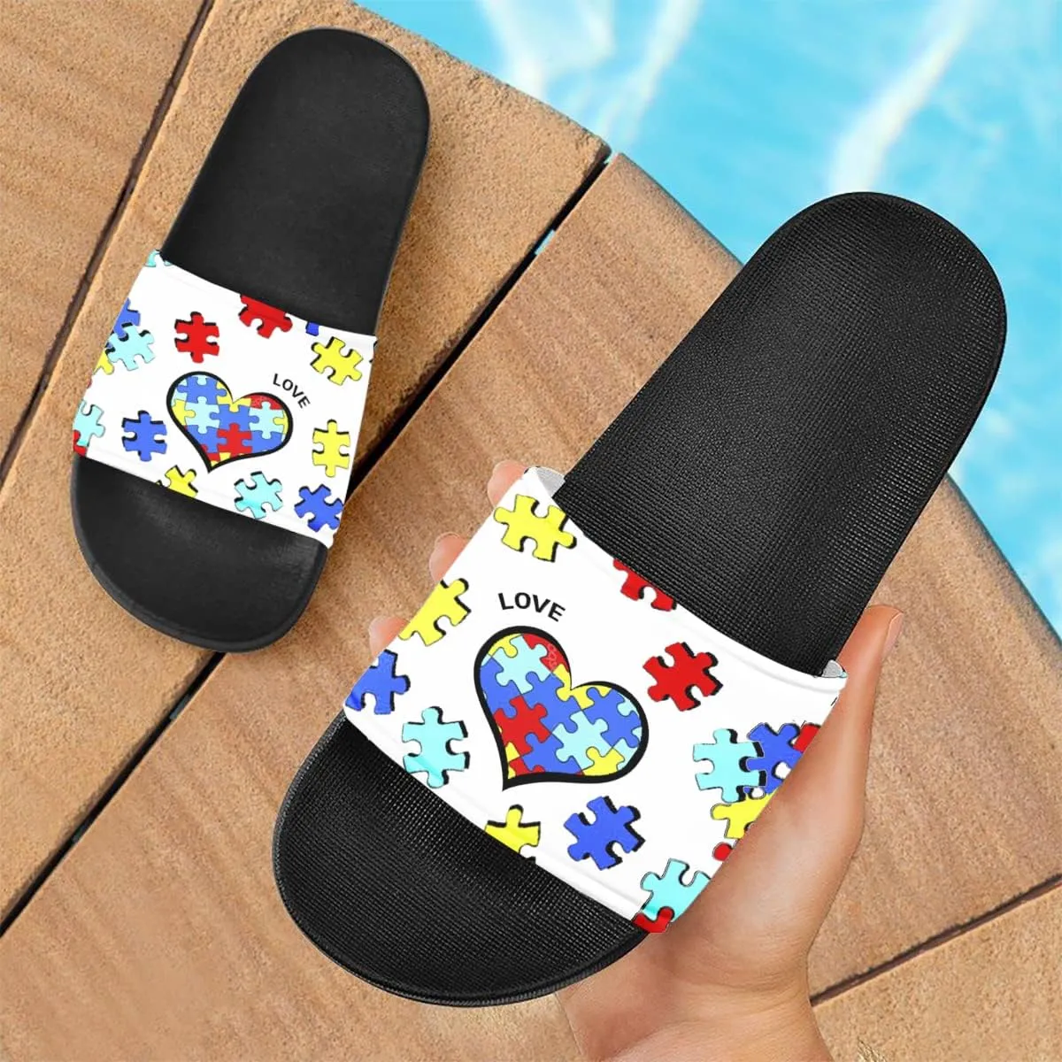 Howilath Novelty Animals Pattern Women's Slide Sandals, Casual Soft Sole Open Toe Non-Slip Single Band Slide Sandals