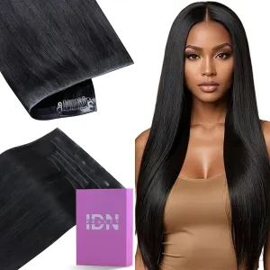 IDN BEAUTY 5 2 Invisi Edge Seamless Clip in Hair Extensions Human Hair Combo Pack, Straight 14 Inch 110g 5pcs Invisible Edge and 2pcs Seamless Clip ins for Black Women Natural Black No Leave Out