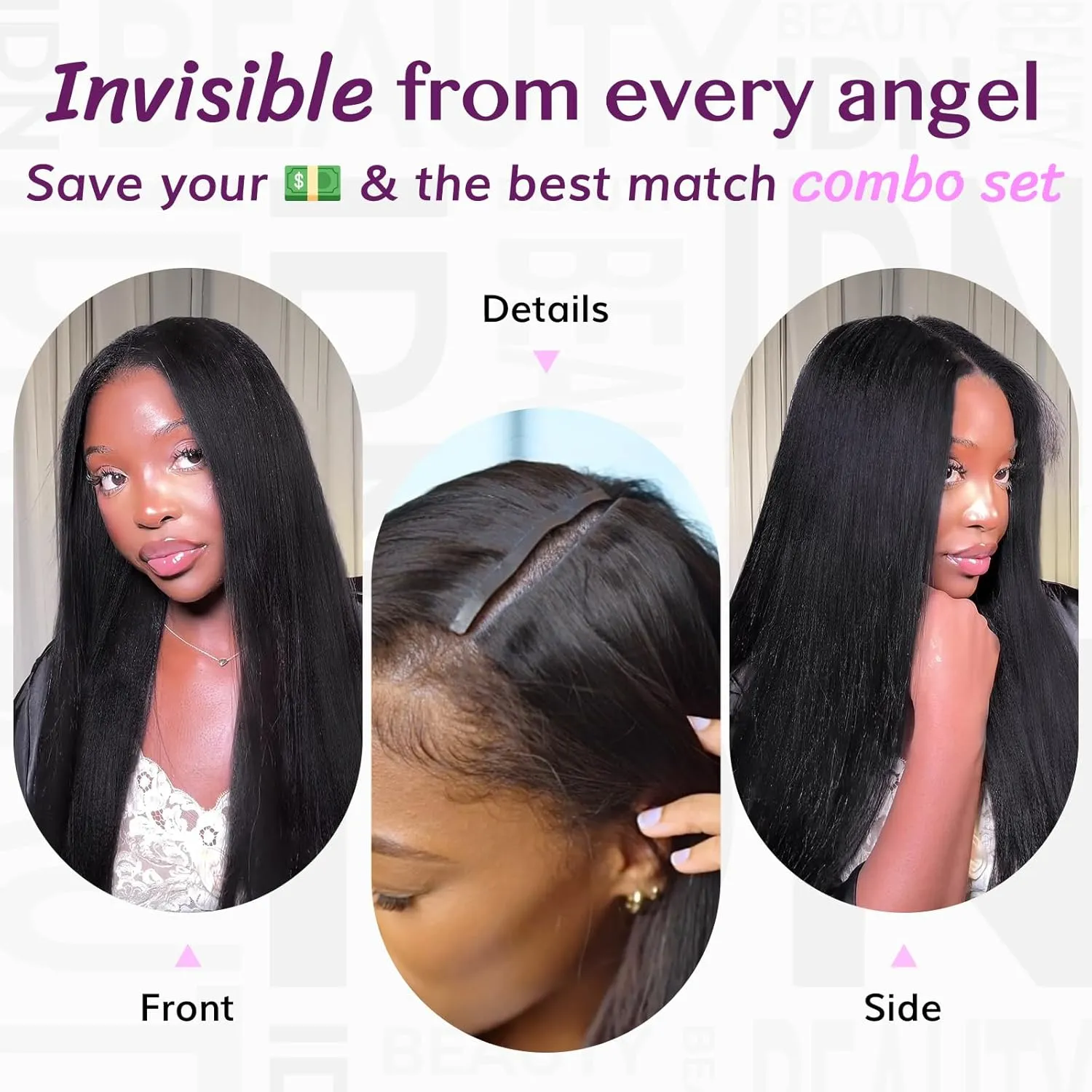 IDN BEAUTY 5 2 Invisi Edge Seamless Clip in Hair Extensions Human Hair Combo Pack, Yaki Straight 14 Inch 110g 5pcs Invisible Edge and 2pcs Seamless Clip ins for Black Women Natural Black No Leave Out