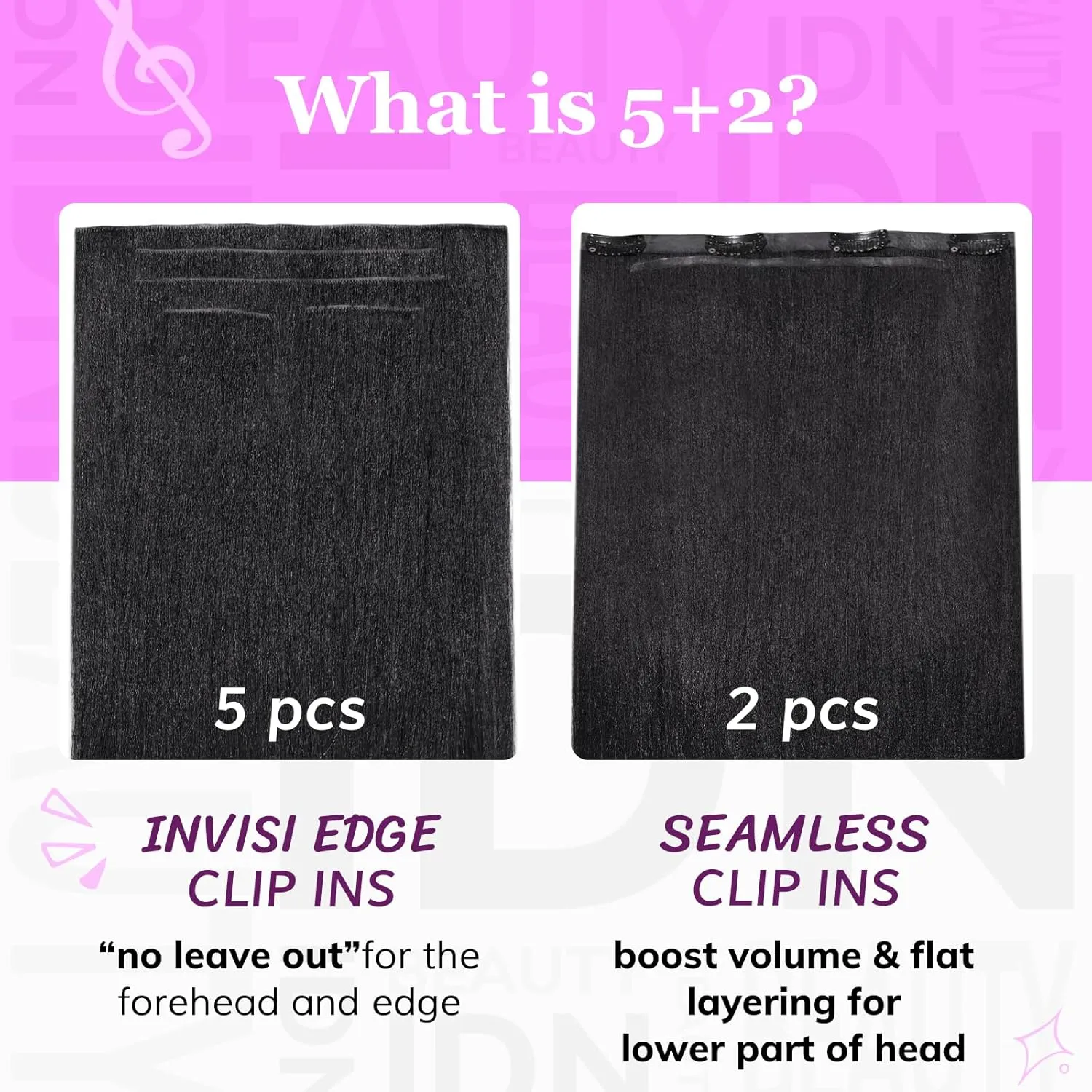 IDN BEAUTY 5 2 Invisi Edge Seamless Clip in Hair Extensions Human Hair Combo Pack, Yaki Straight 14 Inch 110g 5pcs Invisible Edge and 2pcs Seamless Clip ins for Black Women Natural Black No Leave Out