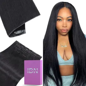 IDN BEAUTY 5 2 Invisi Edge Seamless Clip in Hair Extensions Human Hair Combo Pack, Yaki Straight 14 Inch 110g 5pcs Invisible Edge and 2pcs Seamless Clip ins for Black Women Natural Black No Leave Out