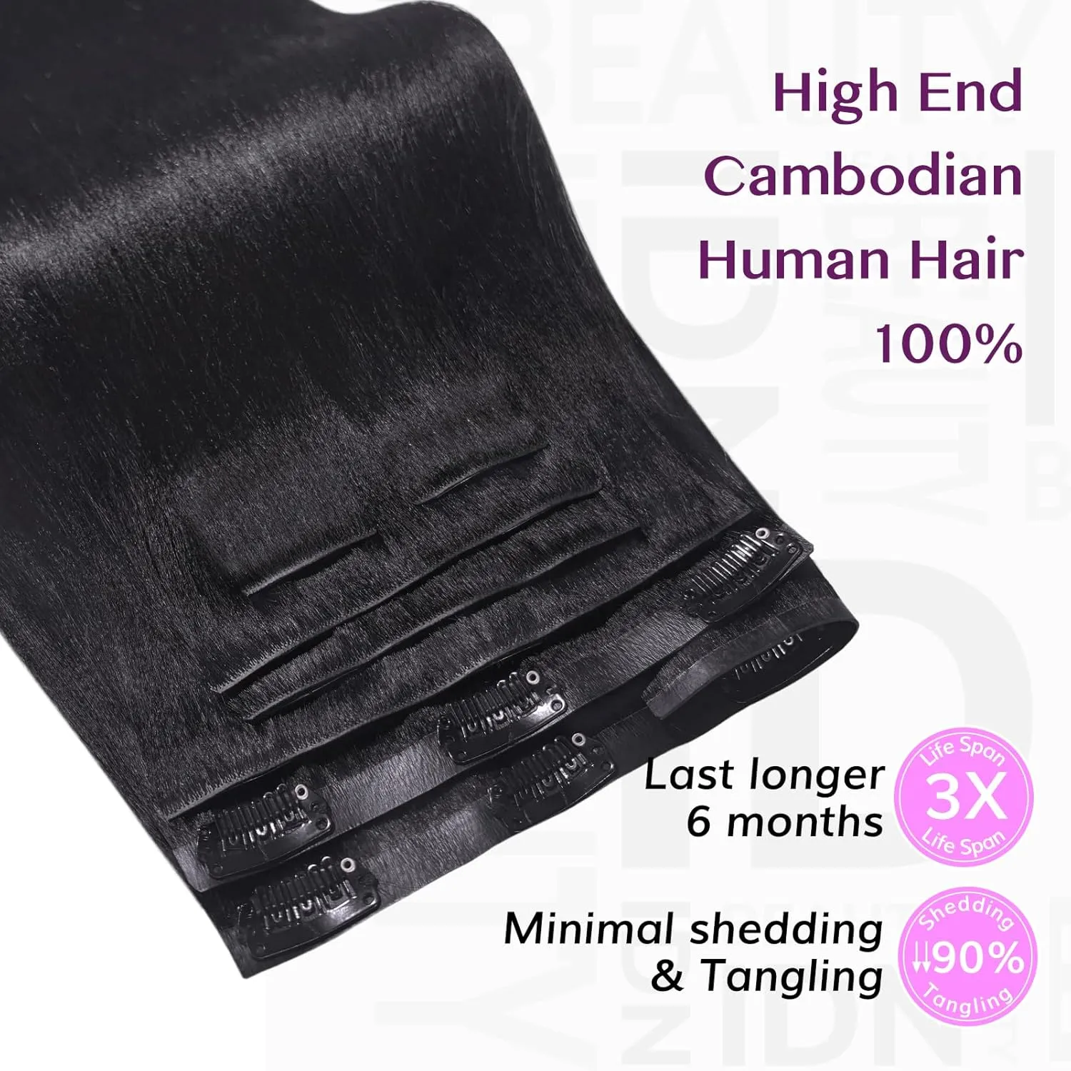 IDN BEAUTY 5 2 Invisi Edge Seamless Clip in Hair Extensions Human Hair Combo Pack, Yaki Straight 14 Inch 110g 5pcs Invisible Edge and 2pcs Seamless Clip ins for Black Women Natural Black No Leave Out