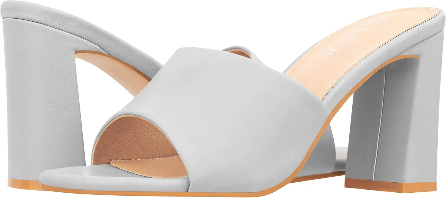 ILLUDE Women’s Block Heel Single Strap Square Toe Heeled Sandal Slip On Mule - Demi - Demi
