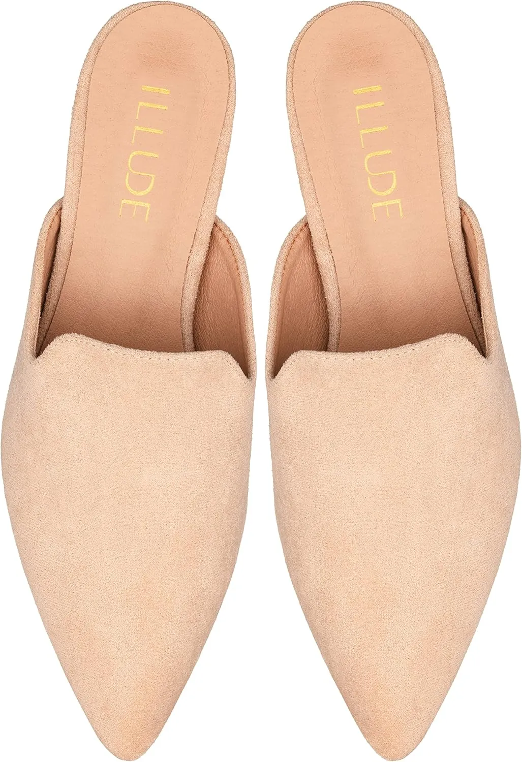 ILLUDE Women's Flat Mules Pointed Toe Backless Slip on Slides Loafer Shoes