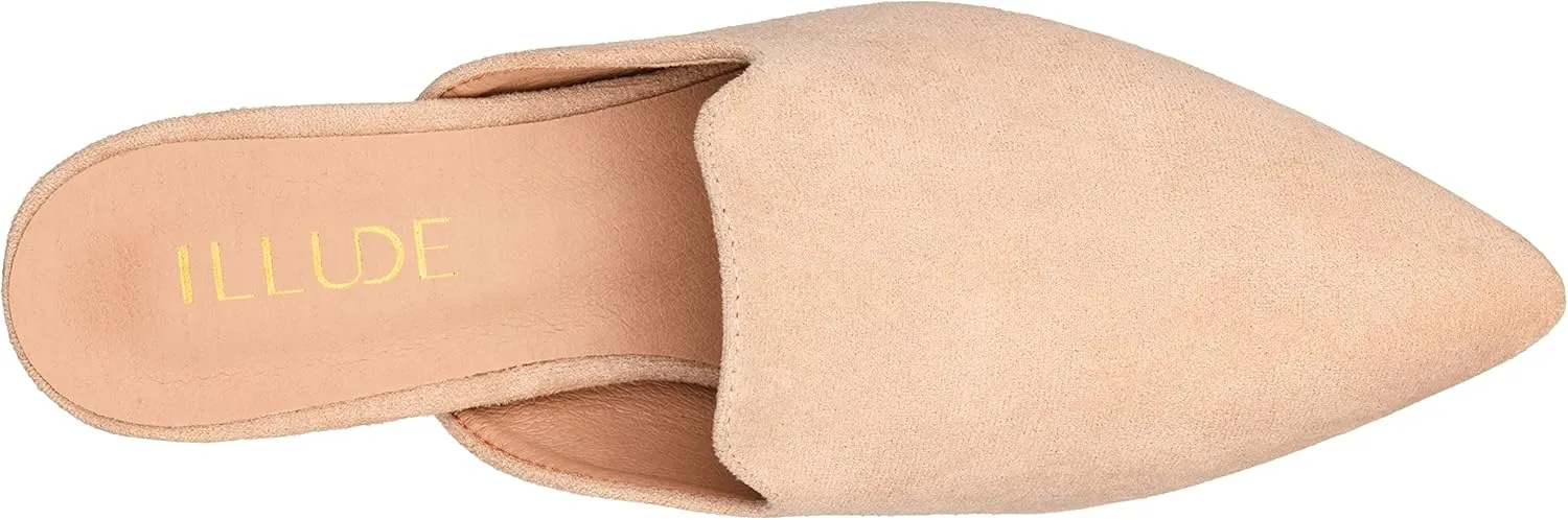 ILLUDE Women's Flat Mules Pointed Toe Backless Slip on Slides Loafer Shoes