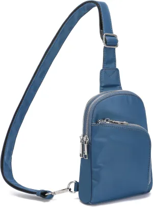 INICAT RFID Blocking Nylon Crossbody Bag for Women Small Sling Bag Travel Fanny Packs Belt Bag(Blue N)