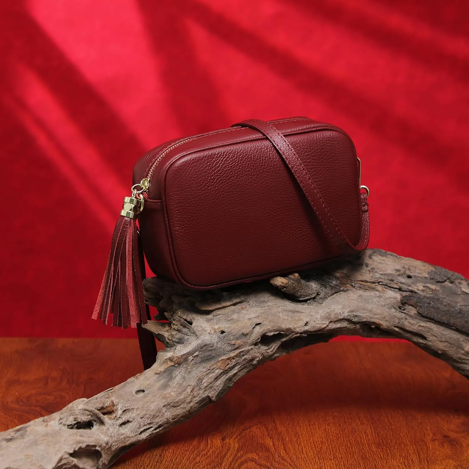 Italian Genuine Leather Tassel Crossbody Purse Soft Shoulder Handbag for Women Snapshot Camera Bag Lightweight Evening Bag