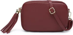 Italian Genuine Leather Tassel Crossbody Purse Soft Shoulder Handbag for Women Snapshot Camera Bag Lightweight Evening Bag