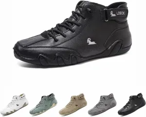 Italian Handmade Suede High Boots,Men's Soft Leather Casual Sneakers Non-Slip Breathable High Top Boots for Hiking, Driving