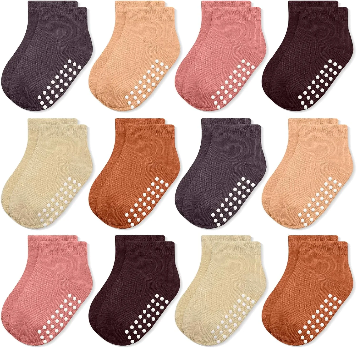 JAKIDAR 12 Pair Baby Toddler Socks Non-Slip Grip Cotton Ankle Socks for Boys Girls Non Skid Soles for Infants Kids