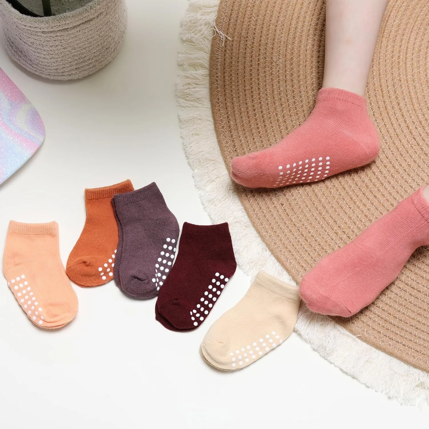 JAKIDAR 12 Pair Baby Toddler Socks Non-Slip Grip Cotton Ankle Socks for Boys Girls Non Skid Soles for Infants Kids