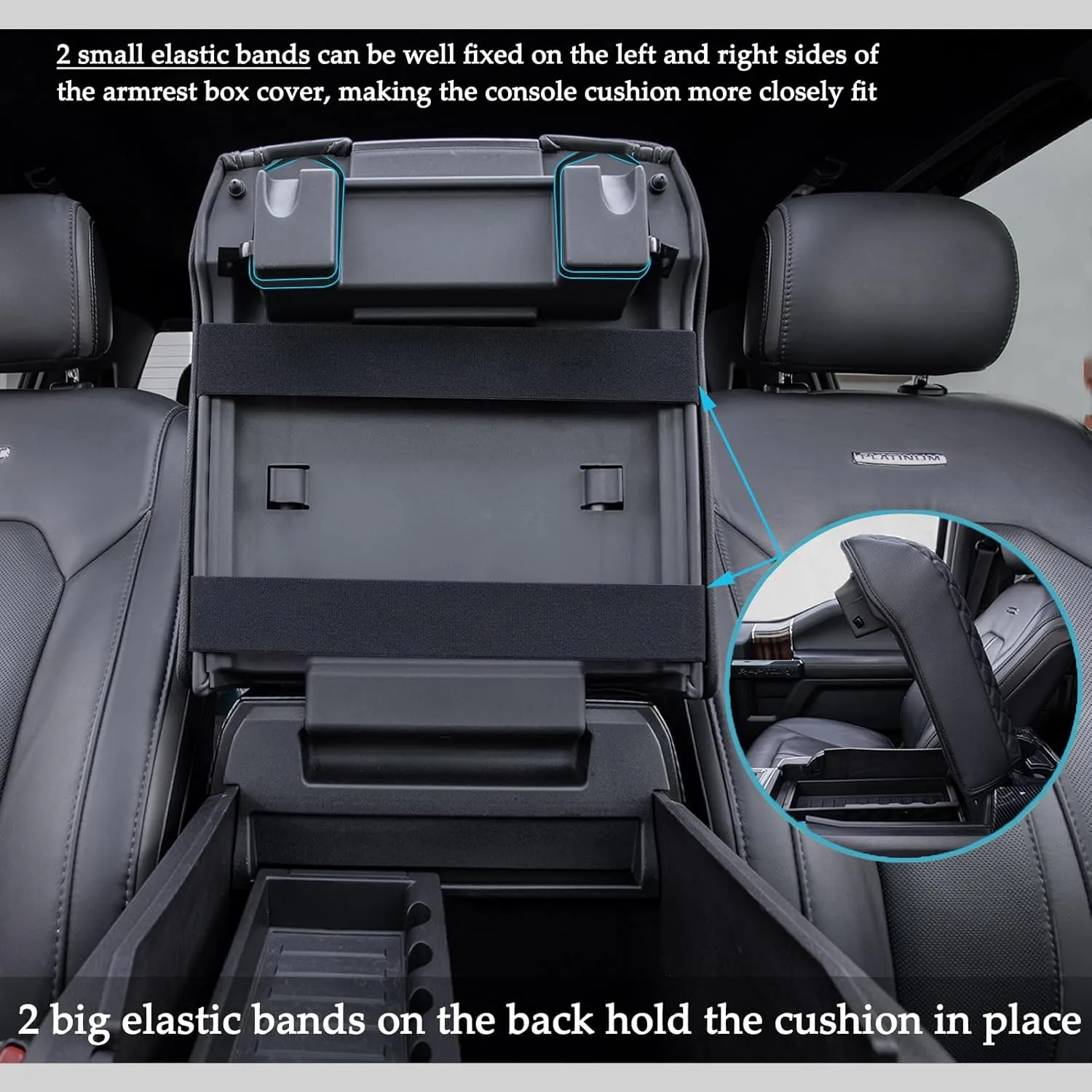 JDMCAR Center Console Cushion Compatible with 2015-2020 Ford F150 / 2017-2022 F250 F350 F450 and 2018-2024 Expedition Accessories, Customized PU Leather Armrest Cover Protector (Bucket Seat Only)