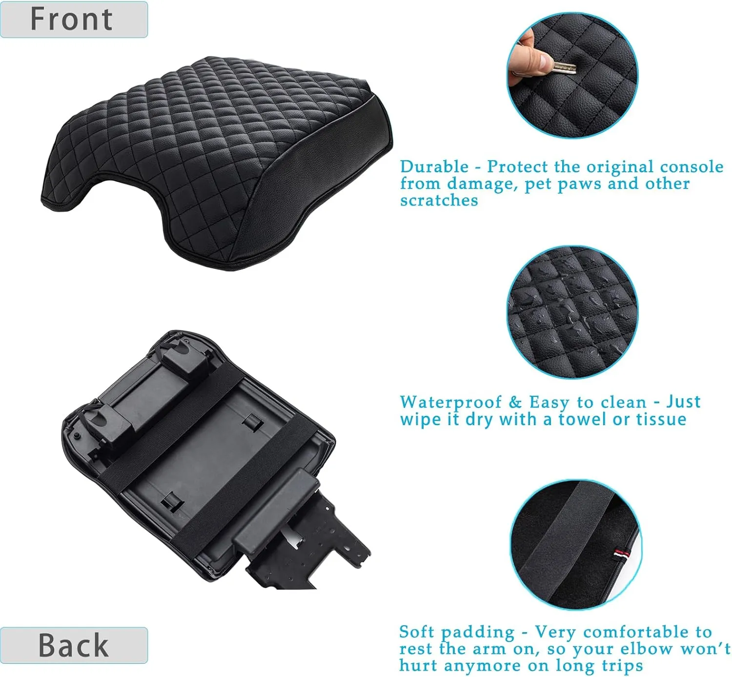 JDMCAR Center Console Cushion Compatible with 2015-2020 Ford F150 / 2017-2022 F250 F350 F450 and 2018-2024 Expedition Accessories, Customized PU Leather Armrest Cover Protector (Bucket Seat Only)