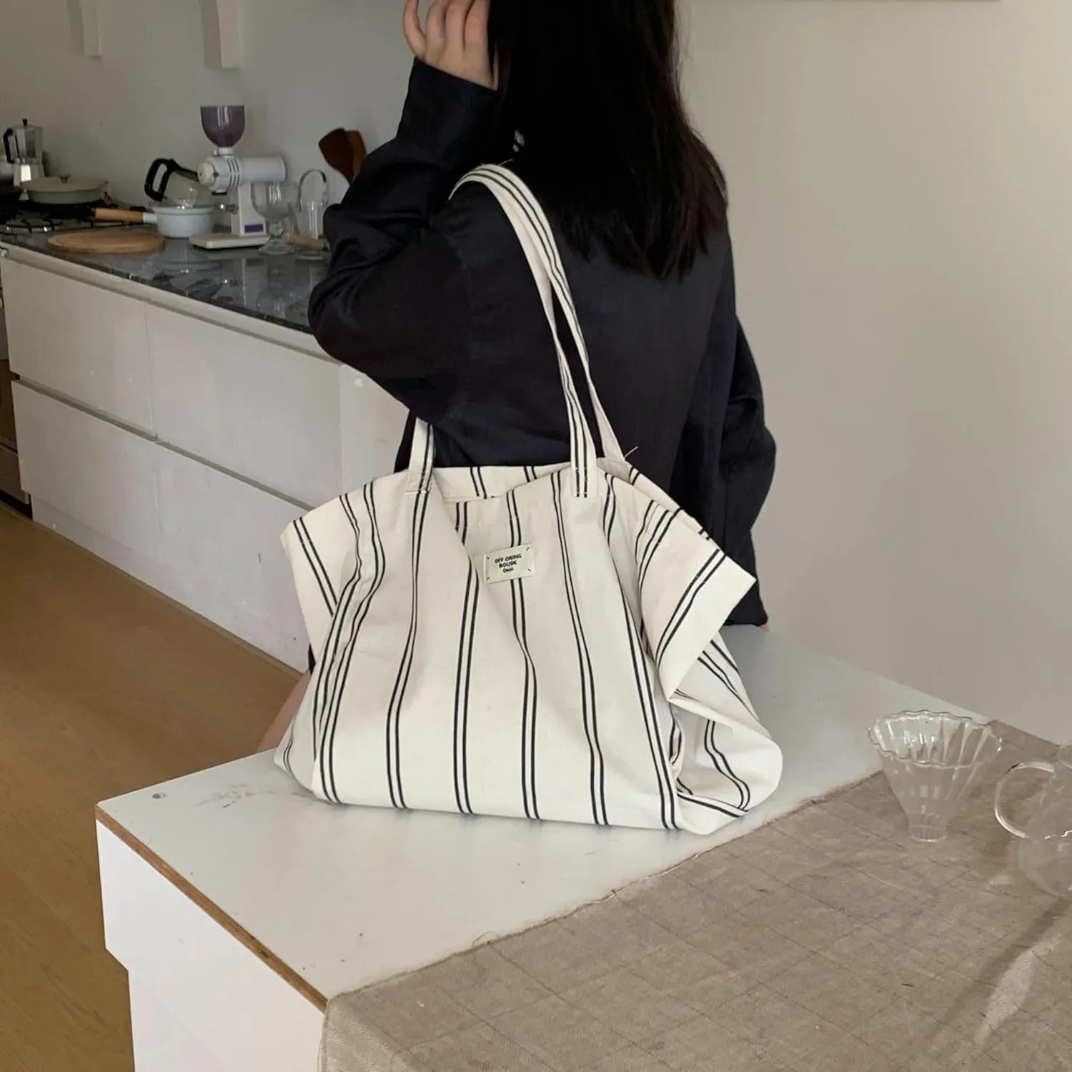 Jeelow Large Capacity Canvas Tote Bag Wide Straps Durable Shoulder Handbag for Women Daily Use Travel Shopping