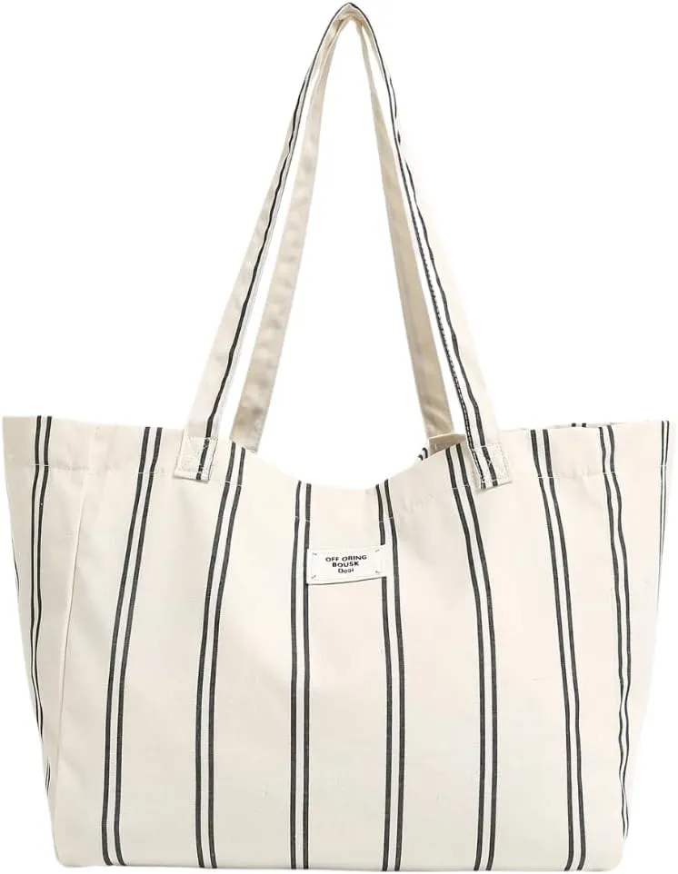 Jeelow Large Capacity Canvas Tote Bag Wide Straps Durable Shoulder Handbag for Women Daily Use Travel Shopping