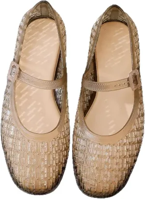 Jelly Mesh Ballet Flats for Women, Jellies Mary Jane Flats, Clear Jelly Ballet Flats, Dress Shoes Lightweight Breathable Low Top Buckled Strap No Slip Waterproof Ballerina Shoes Summer Beach Party