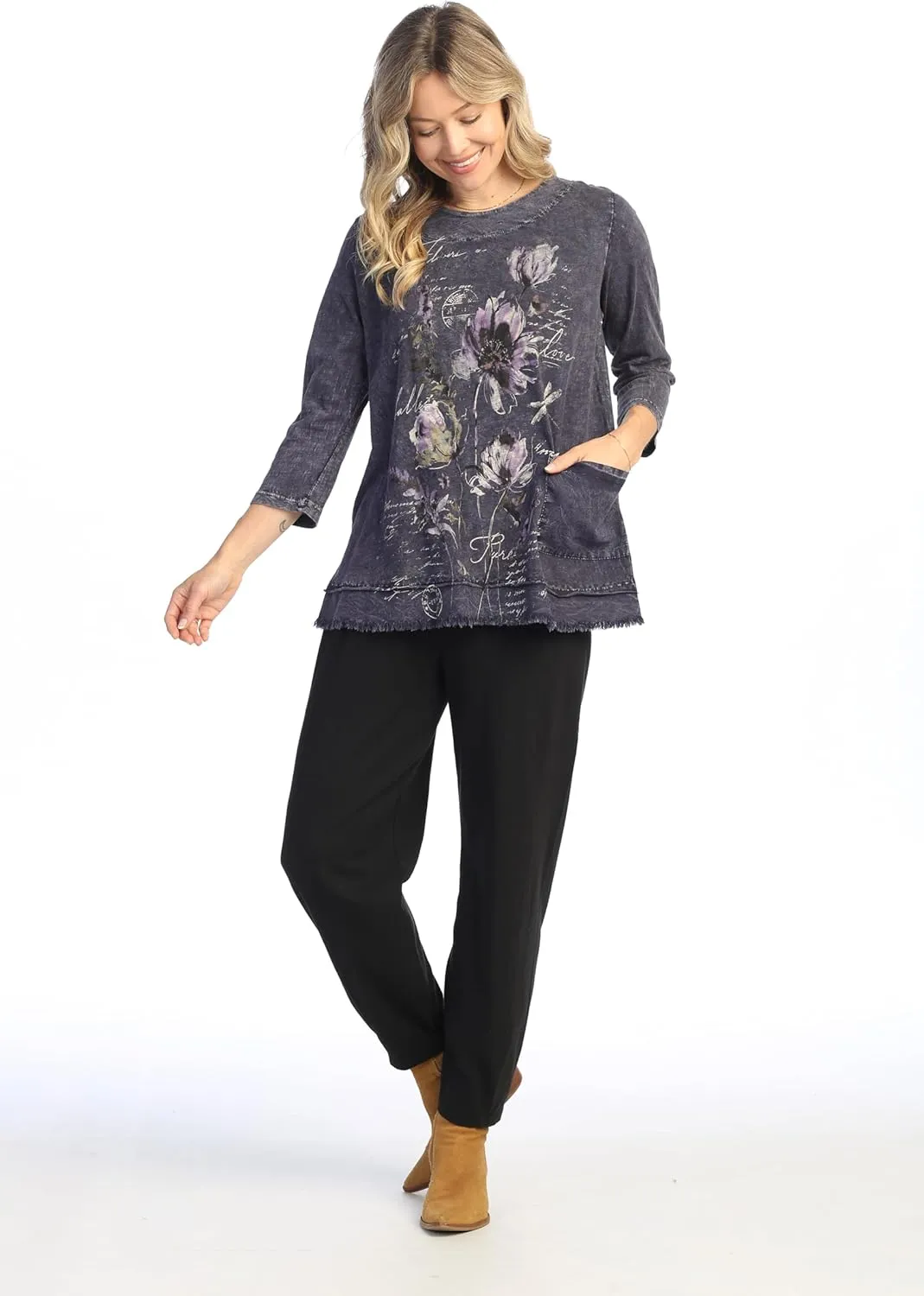 Jess & Jane Ballet Mineral Washed Tunic Top with Linen Contrast