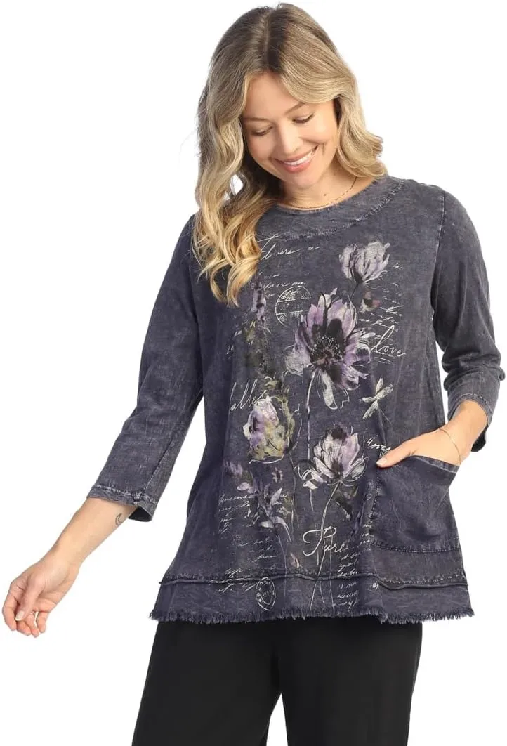 Jess & Jane Ballet Mineral Washed Tunic Top with Linen Contrast