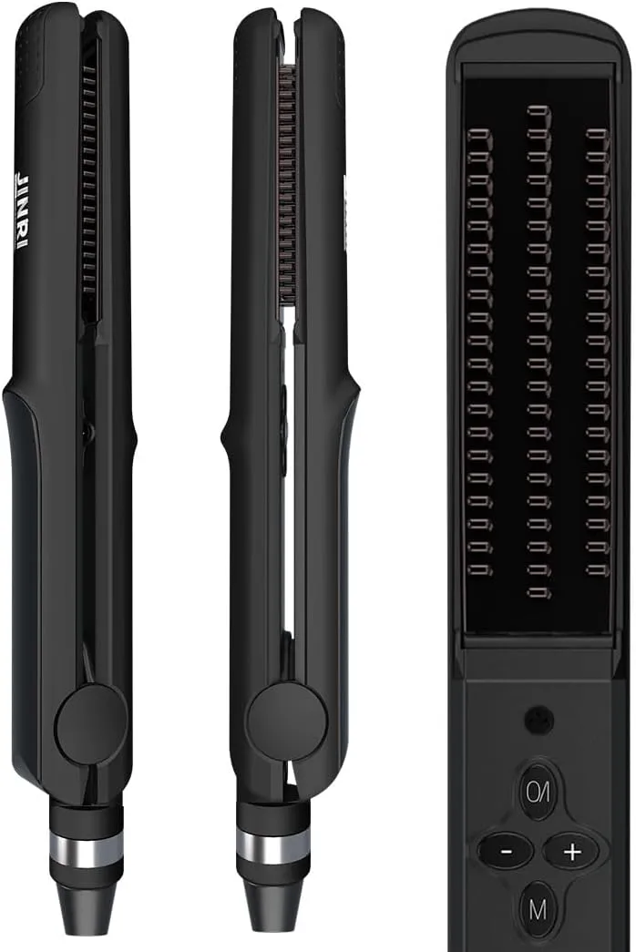 JINRI Volumizing Hair Iron, Ceramic Flat Iron for Frizz, Shinier & Smoother, Adjustable Temp, 360 ° Tail Rotation, Hair Styling Tools, for Short Or Thin Hair, Black