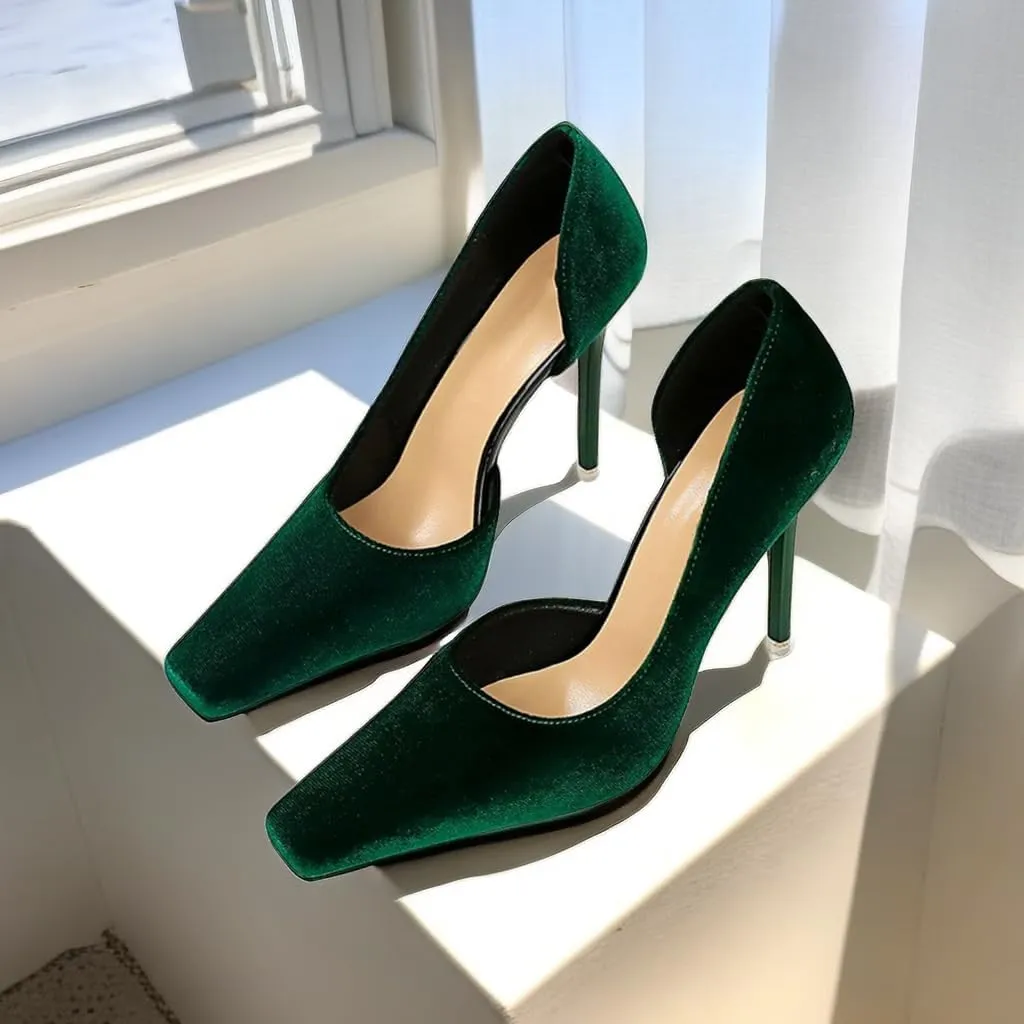JOEupin Women Formal Stiletto High Heels Pumps Pointed Toe Velvet Slide Office Wedding Lady Party Dress Shoes 4Inch