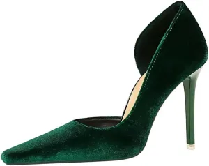 JOEupin Women Formal Stiletto High Heels Pumps Pointed Toe Velvet Slide Office Wedding Lady Party Dress Shoes 4Inch