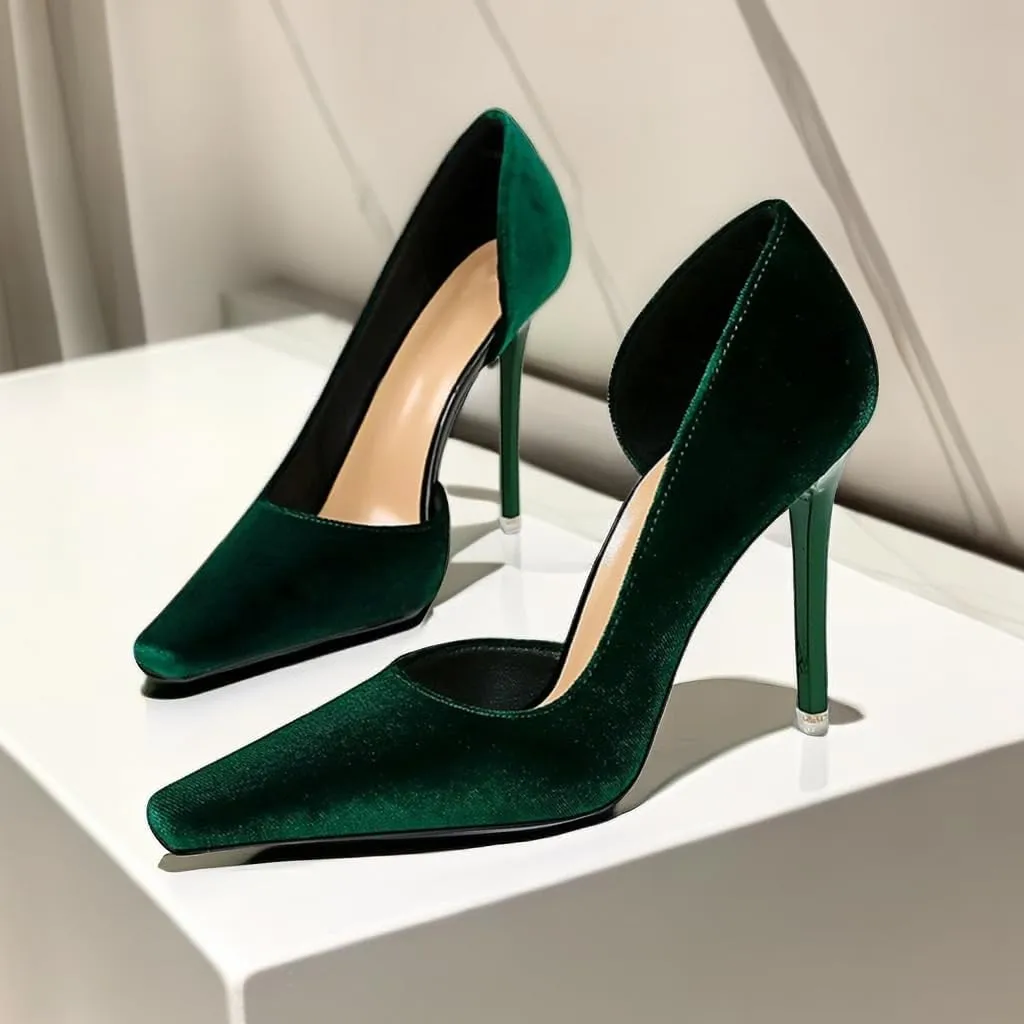 JOEupin Women Formal Stiletto High Heels Pumps Pointed Toe Velvet Slide Office Wedding Lady Party Dress Shoes 4Inch