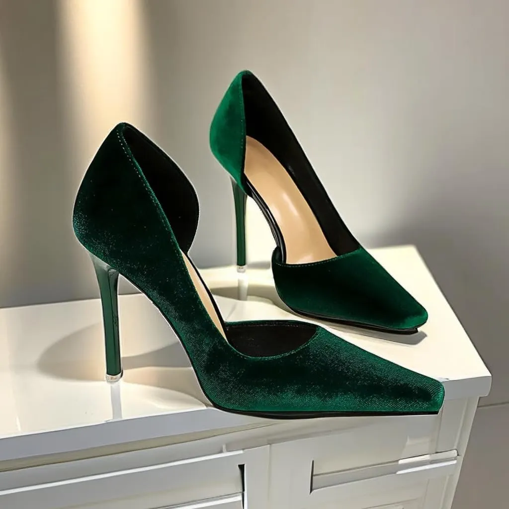 JOEupin Women Formal Stiletto High Heels Pumps Pointed Toe Velvet Slide Office Wedding Lady Party Dress Shoes 4Inch