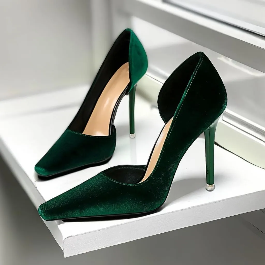 JOEupin Women Formal Stiletto High Heels Pumps Pointed Toe Velvet Slide Office Wedding Lady Party Dress Shoes 4Inch