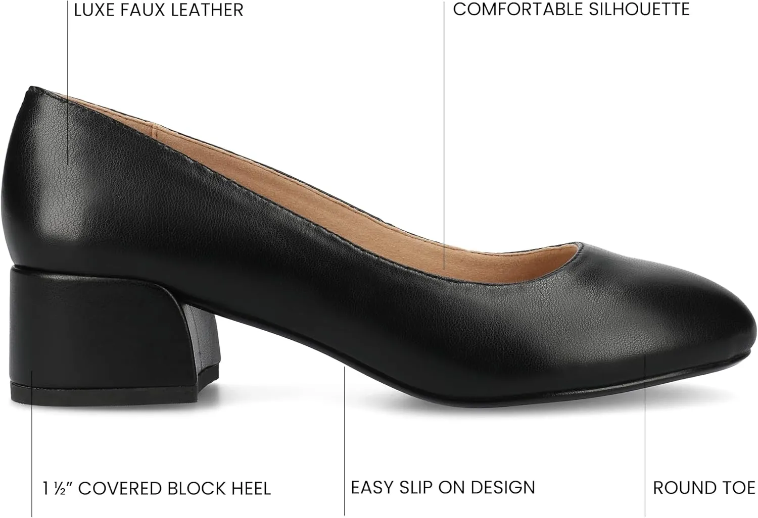 Journee Collection Womens Saarii Block Heel Dress Pumps Cushioned Slip On Covered Round Closed Toe Fashion Shoe