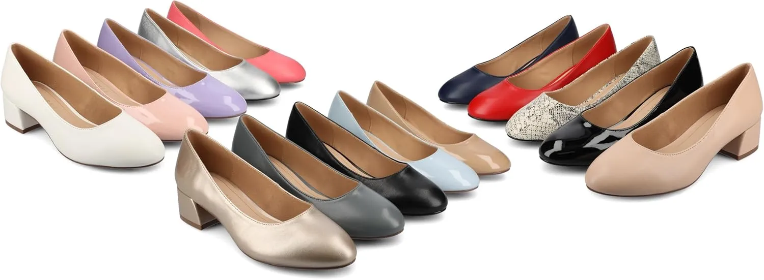 Journee Collection Womens Saarii Block Heel Dress Pumps Cushioned Slip On Covered Round Closed Toe Fashion Shoe