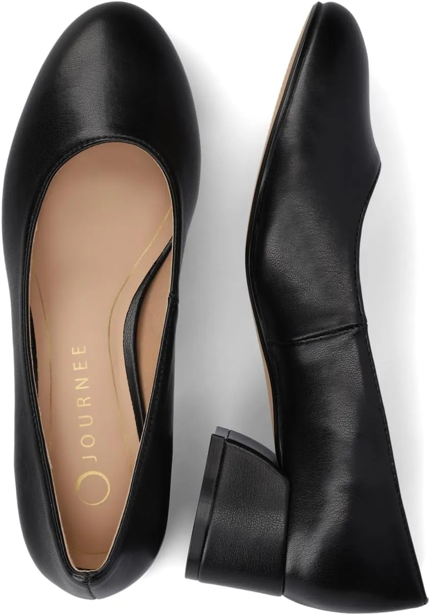 Journee Collection Womens Saarii Block Heel Dress Pumps Cushioned Slip On Covered Round Closed Toe Fashion Shoe