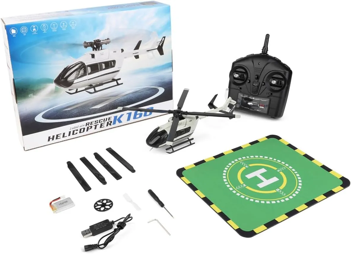 K160 EC-145 Remote Control Helicopter, 160 Size Flybarless RC Helicopter with Adjustable Left and Right Hand Throttle for Adults Beginners, with 3-Batteries (RTF Version)