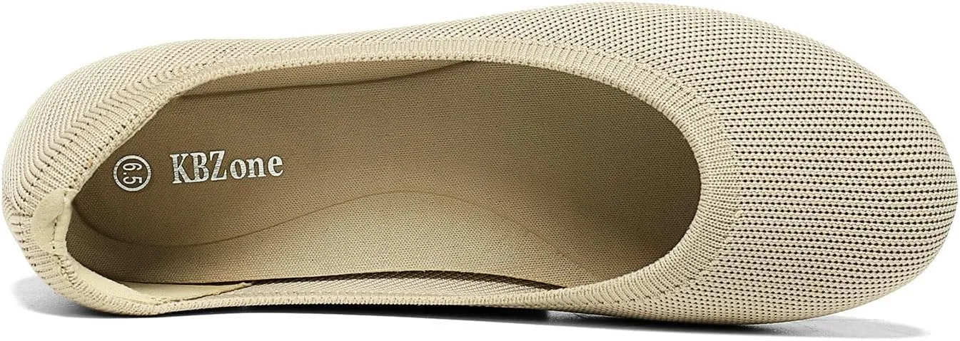 KBZone Women's Knit Ballet Flats Fashion Pointed Toe Walking Shoes Casual Slip-on Ballet Shoes
