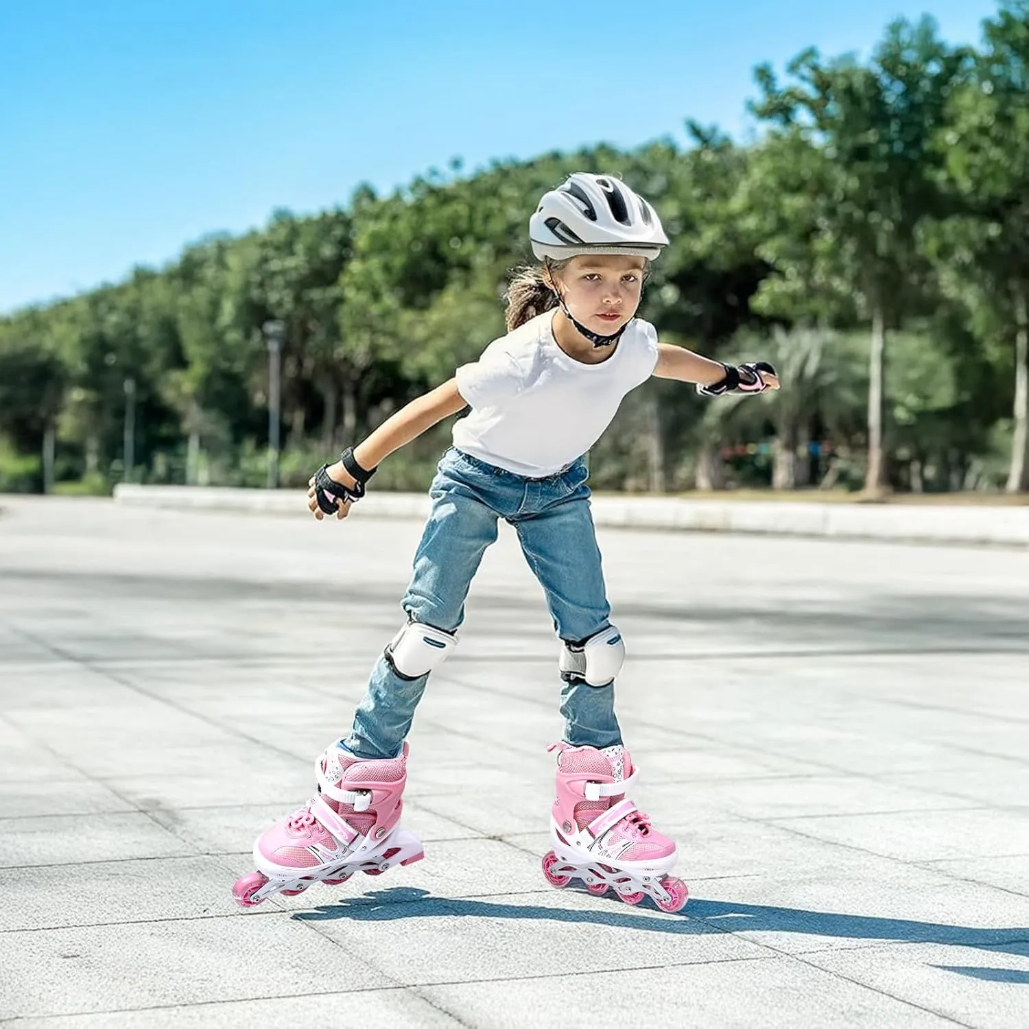 KDJ Adjustable Inline Skates for Kids Age 3-6 6-12 12-14, Beginner with Full Light Up Wheels Roller Skates for Boys & Girls
