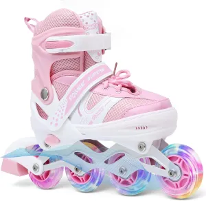 KDJ Adjustable Inline Skates for Kids Age 3-6 6-12 12-14, Beginner with Full Light Up Wheels Roller Skates for Boys & Girls