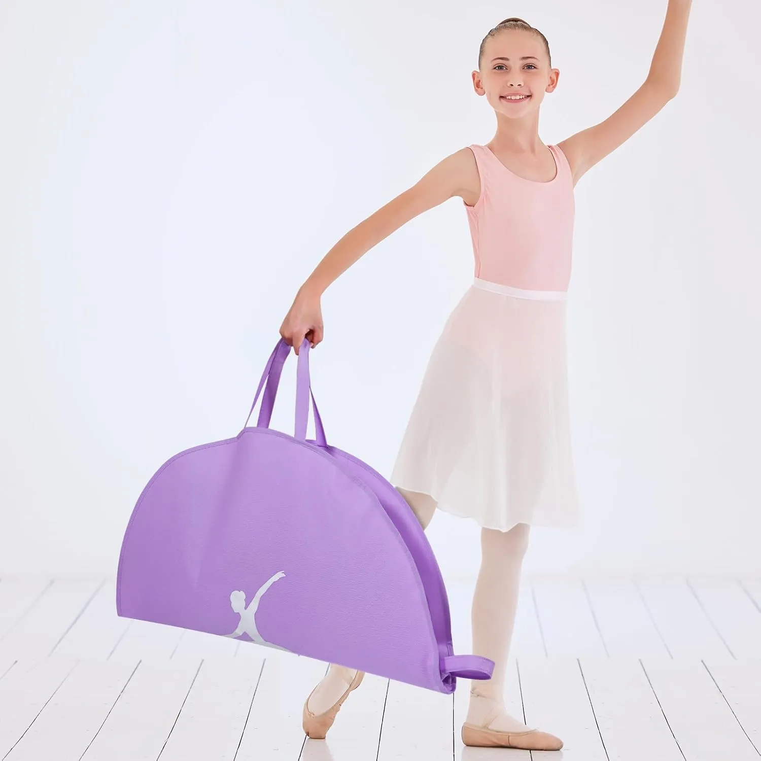 KEEGH Girls Tutu Garment Bag 35 Inch Ballet Tutu Bag, Foldable Dance Costume Garment Bag for Hanging Clothes, Pancake Dance Bag for Dancers with Handle Strap for Travel or Storage, Purple