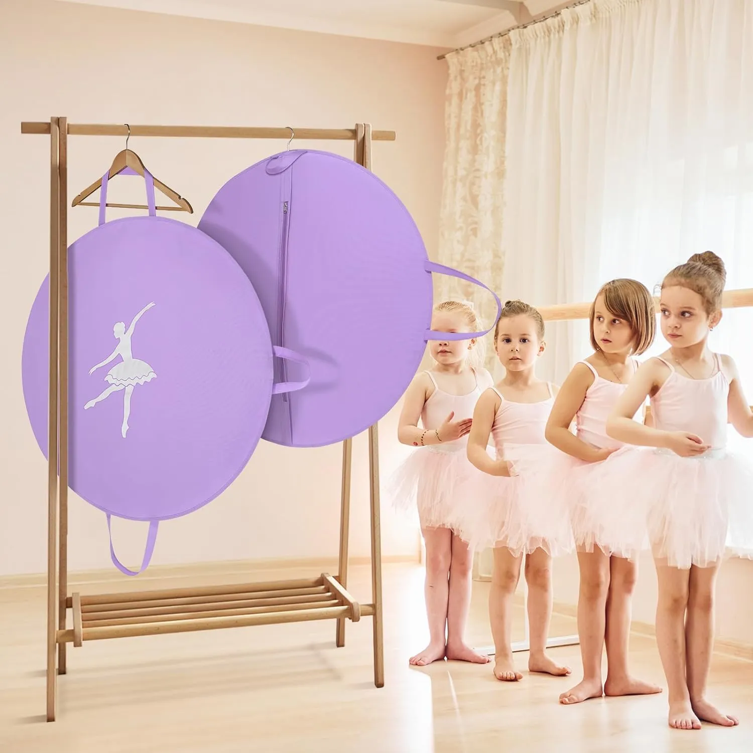 KEEGH Girls Tutu Garment Bag 35 Inch Ballet Tutu Bag, Foldable Dance Costume Garment Bag for Hanging Clothes, Pancake Dance Bag for Dancers with Handle Strap for Travel or Storage, Purple