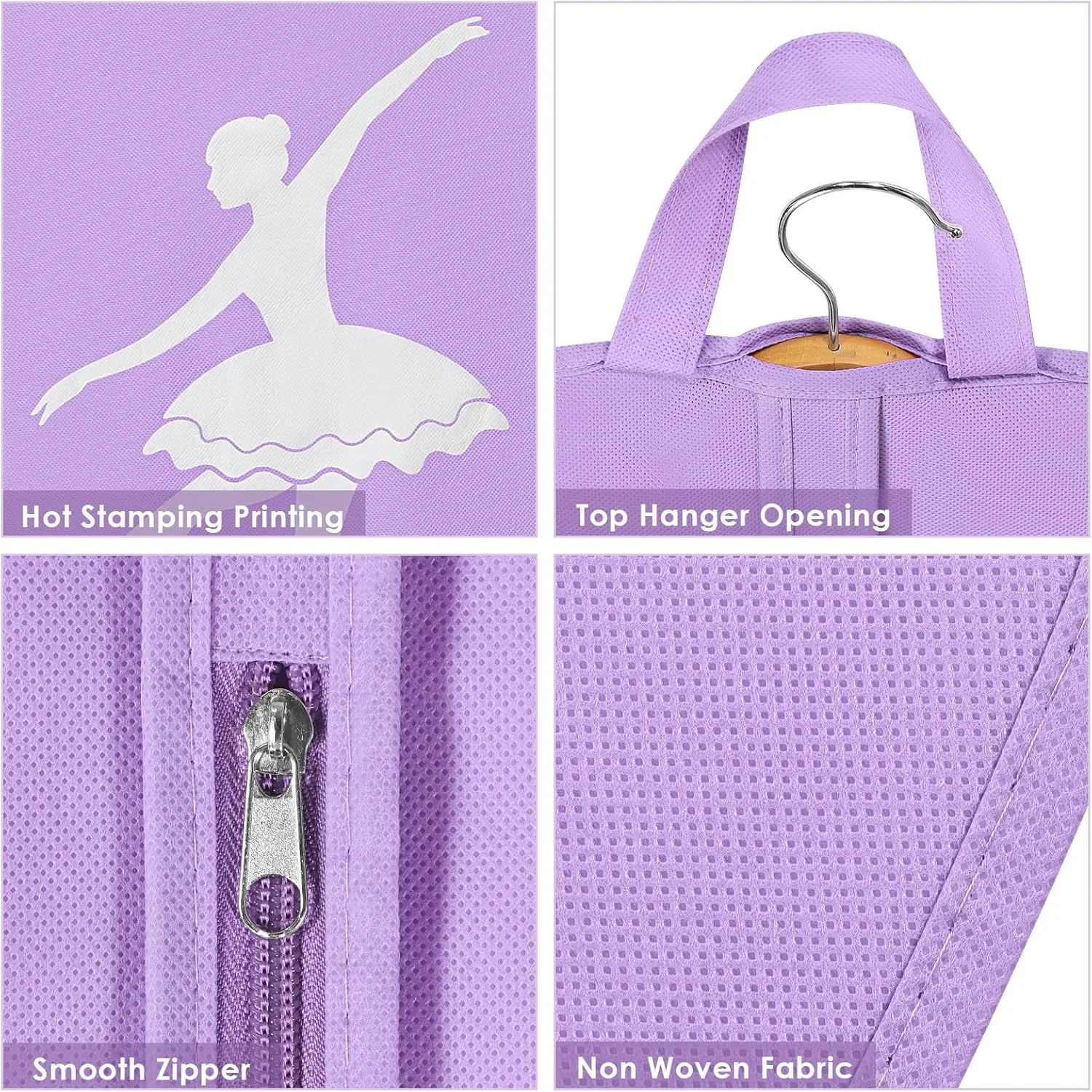 KEEGH Girls Tutu Garment Bag 35 Inch Ballet Tutu Bag, Foldable Dance Costume Garment Bag for Hanging Clothes, Pancake Dance Bag for Dancers with Handle Strap for Travel or Storage, Purple