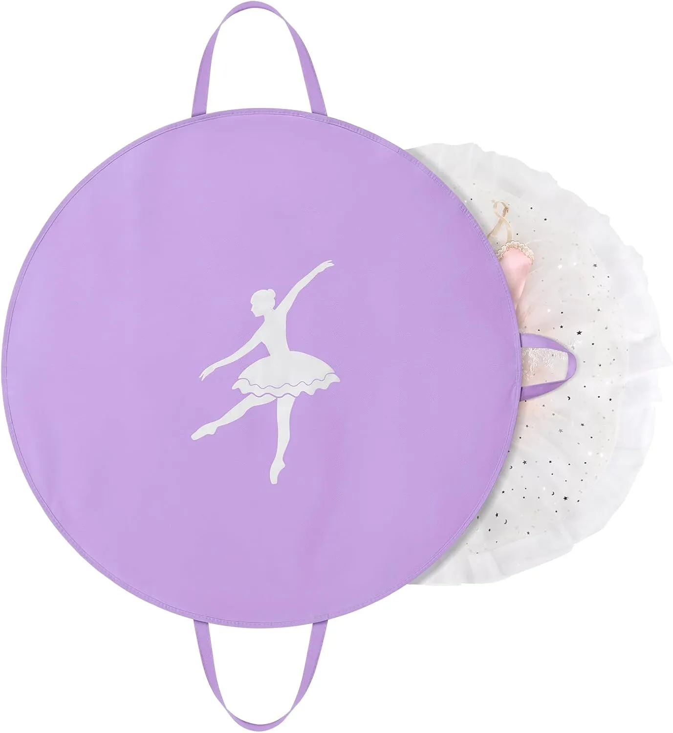 KEEGH Girls Tutu Garment Bag 35 Inch Ballet Tutu Bag, Foldable Dance Costume Garment Bag for Hanging Clothes, Pancake Dance Bag for Dancers with Handle Strap for Travel or Storage, Purple