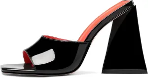 keleimusi Women's Trendy Square Toe Block Heel Dress Mules with Wide Strap