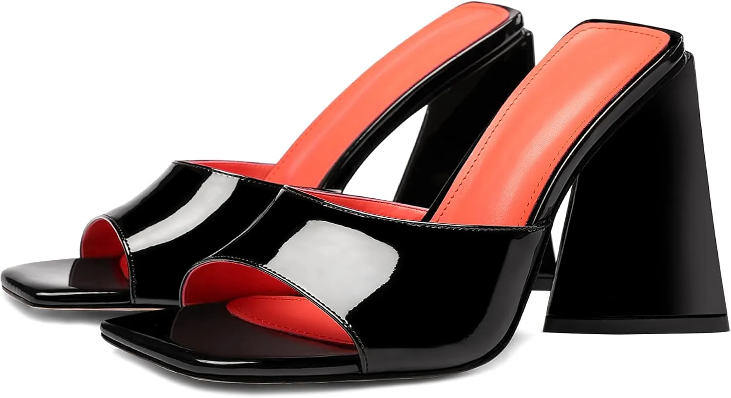 keleimusi Women's Trendy Square Toe Block Heel Dress Mules with Wide Strap