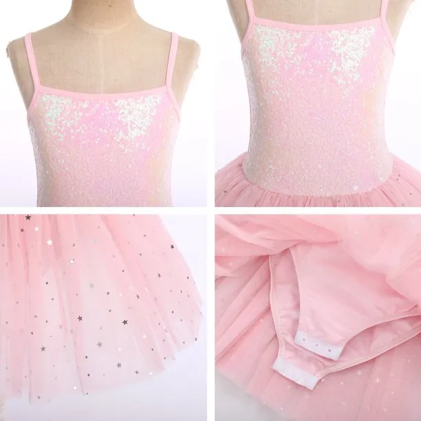 Kids baby girl ballet dancewear gymnastics outfits Sequins Camisole Ballet Dance Dress