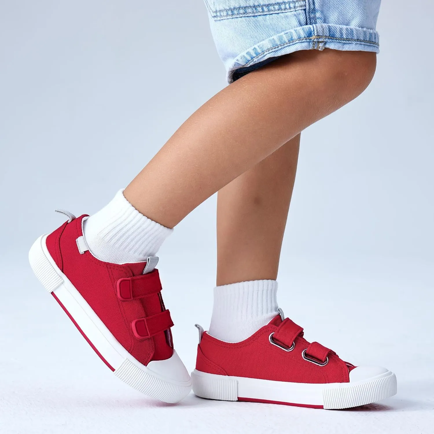 Kids Low Top Canvas Sneaker with Adjustable Hook and Loop Straps