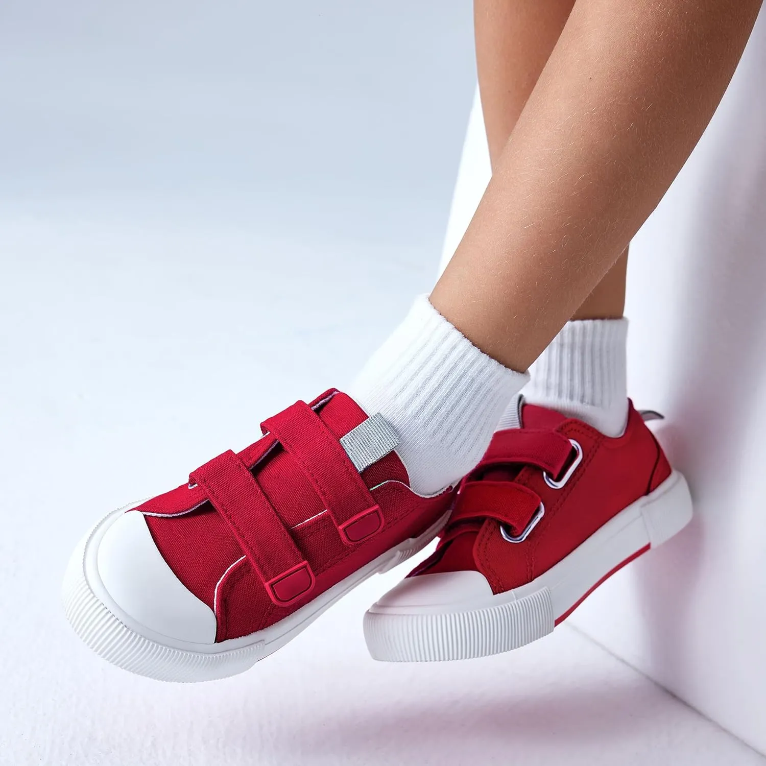 Kids Low Top Canvas Sneaker with Adjustable Hook and Loop Straps